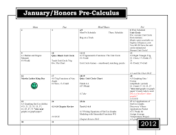 2012 Honors Precalc Spring Calendar