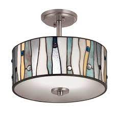 Semi flush lighting provides downward light that's diffused throughout the room. Portfolio Semi Flush Ceiling Light 38151 13 In Aztec Brushed Nickel Clear Glass Semi F Semi Flush Mount Lighting Flush Mount Lighting Semi Flush Ceiling Lights