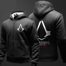 Men's zipper hoodie side lace up fleece gothic hooded assassins creed jacket for men. Assassin S Creed Hoodie Fleece Thick Zip Up Hooded Sweatshirt Men Boy Black Winter Coat Wishiny