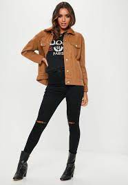 Long sleeve plush faux fur trim denim jacket. Missguided Camel Oversized Teddy Faux Fur Denim Jacket Lyst