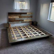 Perfect for contemporary and modern bedrooms, the pinheiro upholstered platform bed frame is not only stylish but functional as well. Platform Bed Cedar Headboard I Made Last Year Floating Nightstands With Power Usb Outlets I Just Moved It To A New House And Realized I Never Took Pictures When Building A Few