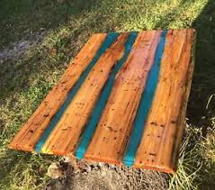 Handmade Live Edge Aged Sweet Gum Wood Blue Resin River Coffee Side Table Top Ebay Wood Wood Table Rustic Hickory Wood