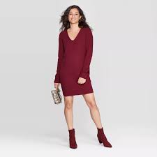 Women S V Neck Long Sleeve Sweater Dress A New Day Target Sweater Dress Long Sleeve Sweater Dress Mini Sweater Dress