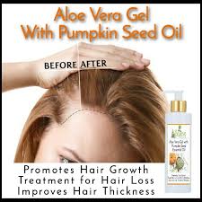 The natural components of pumpkin seed oil may help to block the production of the androgen that causes balding. Aloe Vera With Pumpkin Seeds Oil