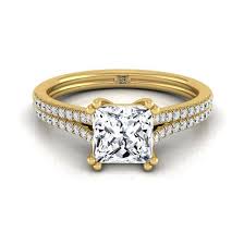 Syd (02) 9223 2006 melb (03) 9662 3005 14k Yellow Gold Princess Cut Diamond Double Row Double Prong French Pave Engagement Ring 1 6ctw