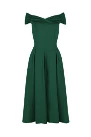 Emerald Green Crossover Bardot 50s Bridesmaids Swing Dress Swing Dress 50s Summer Bridesmaid Dresses Swing Dress