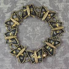Black And Gold Jewelry From Spain Vintage Japanese Black And Gold Damascene Butterfly Bracelet 30 Japanese Jewelry Amazing Jewelry Butterfly Jewelry