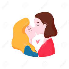 Mujeres Lesbianas Enamoradas. Pareja Romántica Besándose. Estilo De Dibujos  Animados Dibujados A Mano Ilustraciones svg, vectoriales, clip art  vectorizado libre de derechos. Image 115837997