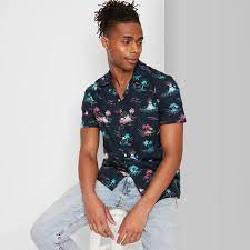Navy blue white floral pattern button up mens. Men S Floral Print Short Sleeve Poplin Button Down Shirt Original Use Blue Target