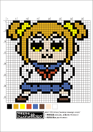 ポプテピピック ポプ子のアイロンビーズ図案 サキエルのアニメドット絵ブログ クロスステッチ 図案 ドット絵 図案