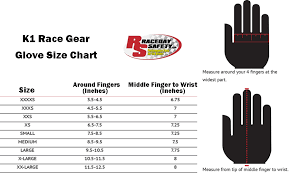 k1 glove size chart