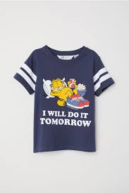 T Shirt With Printed Design Dark Blue Garfield Kids H M Us Kids Outfits Snoopy Shirt Shirts