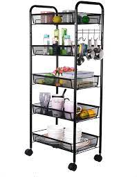 Check spelling or type a new query. Buy Zanflare 5 Tier Metal Mesh Rolling Cart Kitchen Rolling Utility Cart Trolley Storage Cart With Lockable Wheels Wire Basket Shelf Trolley With 5 Side Hooks For Home Kitchen Office Black Online In