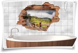 Wie ein mosaik optisch gelingt. 3d Fliesen Aufkleber Fliesen Bild Fliesen Tattoo Fliesen Sticker Wand Durchbruch Brucke Steg Holz Landschaft Deko Raum Gestaltung Medianlux Shop