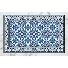 Carreaux de ciment collection classique victorien ref 120ac. Acheter Tapis Vinyl Carreaux De Ciment Bleu Et Blanc Tapis De Cuisine En Imitation Marine Fonce Roi