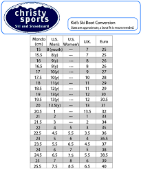 ski boot junior size size chart christy sports