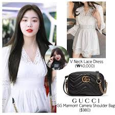 Soojin 180707 V Neck Lace Dress 40 000 Gucci Gg Marmort Camera Shoulder Bag 980 Gidlefashion Gidlestyle Gidle Soojin Yuqi
