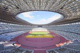 Summary ceremony at tokyo olympic stadium without spectators protests against the games outside stadium Construction Of Tokyo S Olympic Stadium Completed News World Athletics