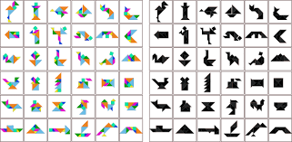Print the tangram solutions and cats and dogs solutions sheets to see how to make all these tangrams. Shapes Out Of Shapes Moebius Noodles Tangram Puzzles Tangram Printable Tangram Patterns
