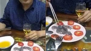 Asian Man Dips A Baby Mouse In A Bowl Of Sauce Before Eating It Alive Daily Mail Online