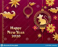 Happy Lunar New Year Greeting Cards 2020 Happy Chinese New Year Greeting Card Design With Hanging Rat Zodiac Sign And Paper Cut Flowers Stock Illustration Illustration Of Event Festive 167473855