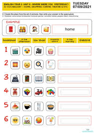 eng year 3 unit 8 where were you yesterday vocabulary worksheet interactive worksheet topworksheets