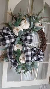 Black And White Fall Decor Fall Farmhouse Wreath Farmhouse Door Wreath White Pumpkin Wreath Elegant Halloween Wreath Buffalo Check Wreath Fall Buffalo Check Farmhouse Fall Decor Diy Fall Fall Deco