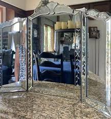 Is the mirror in your bathroom still the boring builder grade one? Ornate Victorian Venetian Mirror Trifold Etched Wall Table Beveled Vanity Makeup Ebay