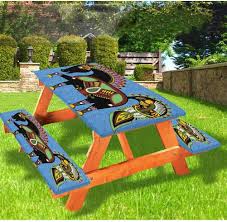 Purchase 2 benches in order to make a complete picnic table; 72 Inch Polyester Picnic Table Cover Set Set Of Grunge Rubber Stamps Made In Africa Quote Inside Authentic Labels Theme Tablecloth Fits 6 Ft Tables And Benches For Camping Dining Yellow Red Table Covers
