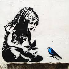 Banksy Girl With Blue Bird Street Art Banksy Bird Street Art Street Art Graffiti
