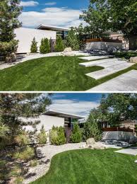 The main goals when landscaping the ranch house are to visually raise its low profile and soften its sharp, square silhouette. Organic Materials Are Featured Throughout This Modern Ranch Style House In Colorado
