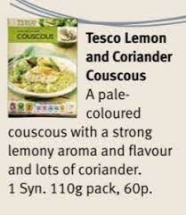 Yemek veritabanı ve kalori sayacı. Tesco Lemon Coriander Couscous Slimming World Syns Food Info Slimming World Tesco