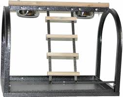 Most of the mess usually created by birds (feathers, food waste, etc.) should be contained in the cage with the acrylic panels. A E Blacktable Top Bird Stand With Ladders And Cups