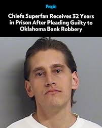 🔗: bit.ly/43shOdZ Kansas City Chiefs superfan Xaviar Babudar has been  sentenced to 32 years in prison for a 2022 bank robbery that he committed  in Bixby, Okla. 📷: Tulsa County Sheriff's Office