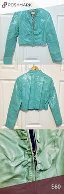 Wilson S Leather Cropped Leather Jacket Med Aqua Cropped Leather Jacket Green Leather Jackets Wilsons Leather