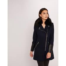 Longueur normale droit tissu de laine mélangé col en fourrure synthétique démontable col classique manches longues pattes aux poignets deux poches latérales fermeture éclair. Manteau Droit Col Imitation Fourrure 3 Suisses