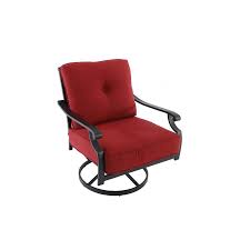 Garden Treasures Kingsmead Set Of 2 Black Metal Swivel Dining Chair S With Red Cushioned Seat Lowes Com Red Cushions Swivel Dining Chairs Metal Patio Chairs