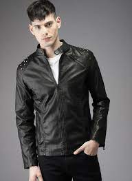 Men S Black Biker Tab Collar Genuine Leather Silver Studded Shoulder Slim Jacket Leather Jacket Real Leather Jacket Brown Leather Jacket Men