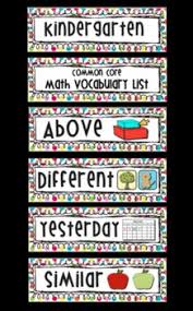 Math Vocabulary Common Core Kindergarten Word Wall Pocket Chart Cards