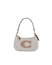 COACH Teri Small Shearling Fur Leather Logo Motif Shoulder Handbag Purse in  Black