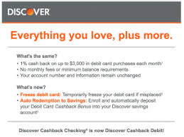 Save time and money while offering valuable benefits to your cardholders. New Features Discover Checking 1 Cash Back On All Debit Card Purchases 3 000 Cap Doctor Of Credit