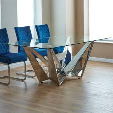 Rectangle dining glass table & 6 pu chairs set metal kitchen dinning room 140cm £69.99 to £179.99 round coffee table gold with smoked glass centre table living room furniture uk Juniper 200cm Glass Dining Table