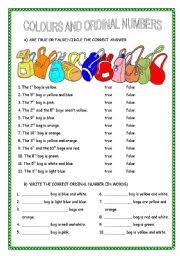 The first two worksheets use ordinal words; Colours And Ordinal Numbers Esl Worksheet By Sandramendoza