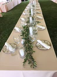 Simple Elegant Table Decor With Eucalyptus And Candles Beautiful At Night Under The Tent Table Decorations Elegant Table Decor