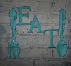 Kitchen Wall Decor Aqua Fork And Spoon Decor Eat Sign Wall Word Shabby Chic Shabby Chic Deco Shabby Chic Decor Shabby Chic Kitchen Shabby Chic Homes