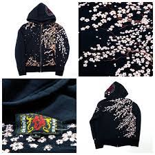 Japan Japanese Oriental Brand Wagara Fashion Blanci Sakura Cherry Blossoms Fubuki Flowers Floral Flower Black Hoodie Hooded Parker Souvenir Sukajan Jacket Sukajan Jacket Jackets Black Hoodie