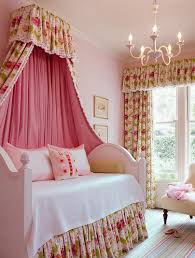 Kids Furniture Delicate Pink Girl Bedroom With Daybed Plus Canopy Curtain And Bed Skirt With Floral Th Teenage Girl Bedroom Designs Girl Room Little Girl Rooms