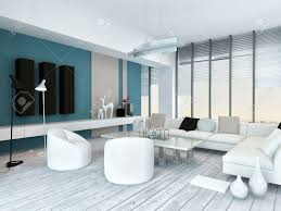 Modern living rooms are designed to make them look more inviting and warm. Cool Blue And White Modern Living Room Inyerior With White Painted Stock Photo Picture And Royalty Free Image Image 30079687