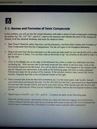 Formula from names of compounds chemical formulae. Sets Worksheets 71 Pdf O 2 1 Names And Formulas O Chegg Com