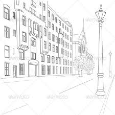 Outline Sketch Of European City Street Cityscape Drawing City Streets Architecture Drawing
